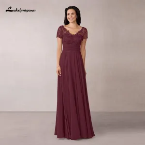 Burgundy Graceful Chiffon Lace Mother of the Bride Dresses