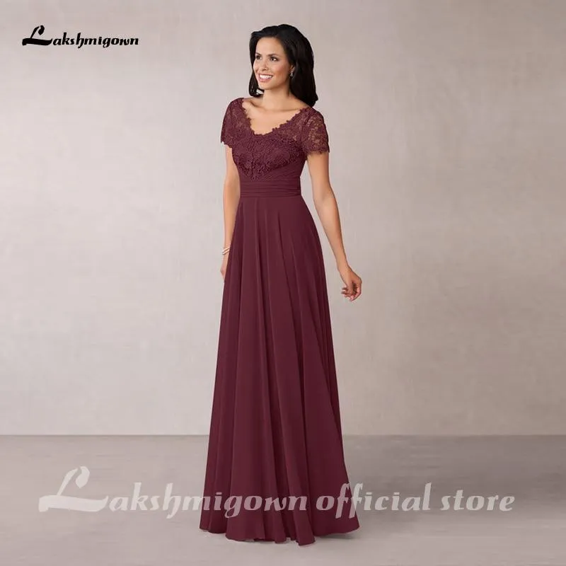 Burgundy Graceful Chiffon Lace Mother of the Bride Dresses