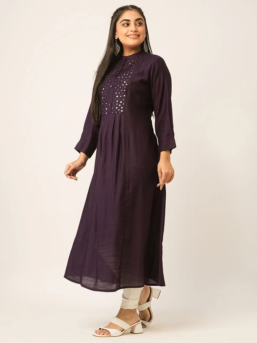 Buy Wine Comfort Fit Rayon Kurta for women online - Zola