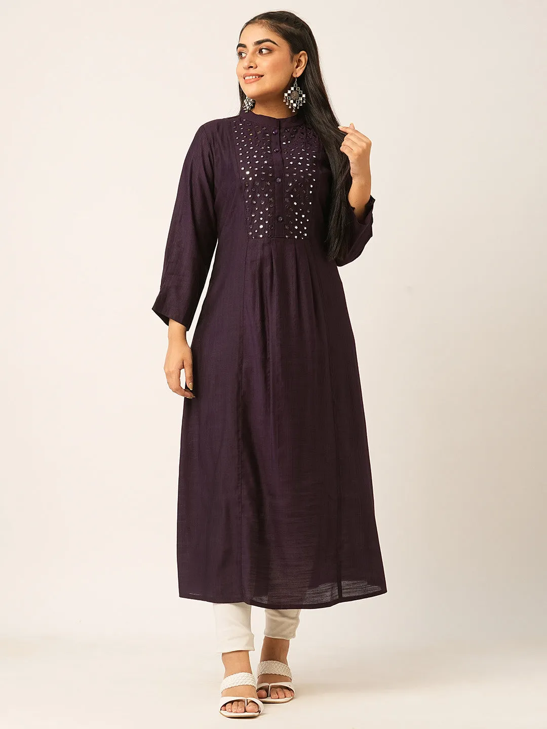 Buy Wine Comfort Fit Rayon Kurta for women online - Zola