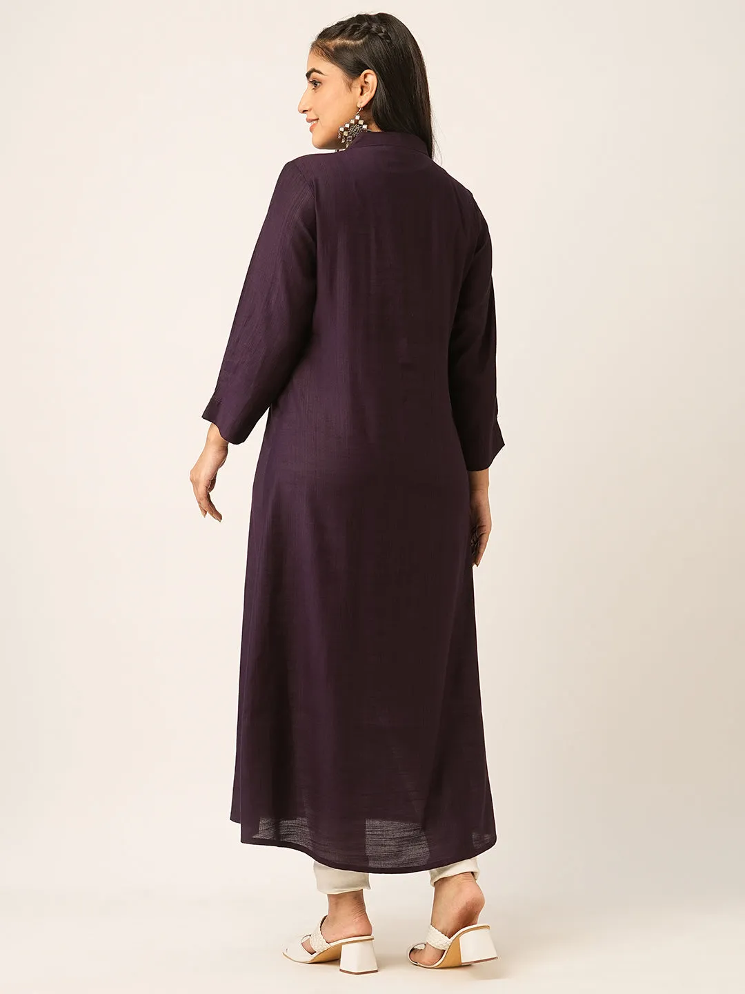 Buy Wine Comfort Fit Rayon Kurta for women online - Zola