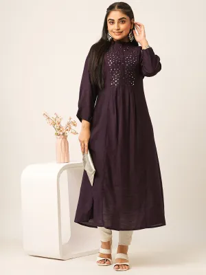 Buy Wine Comfort Fit Rayon Kurta for women online - Zola