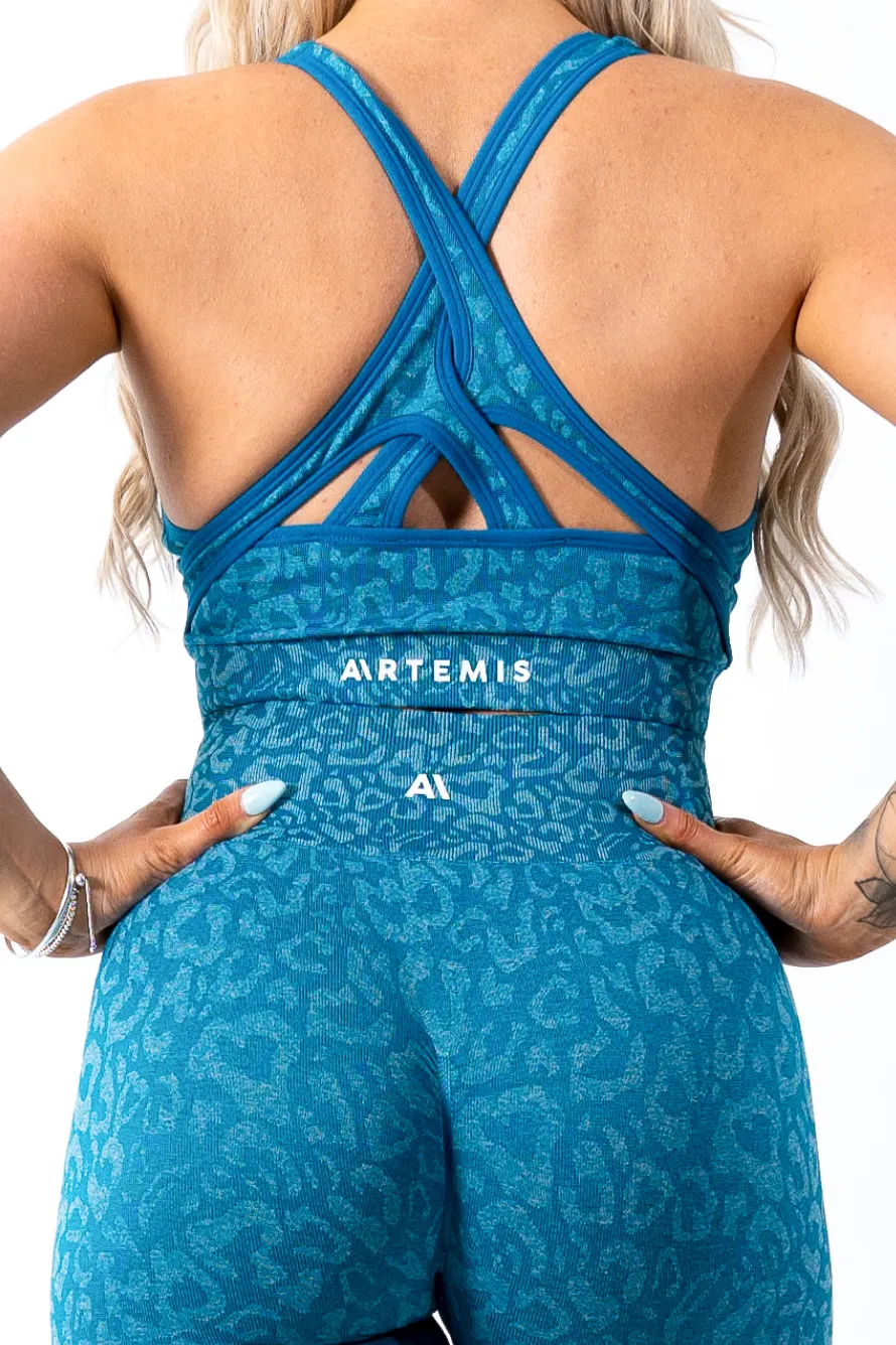 Cameron Leopard Sports Bra Blue
