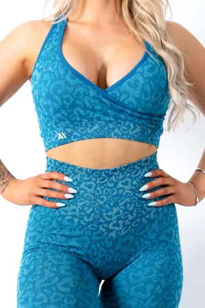 Cameron Leopard Sports Bra Blue