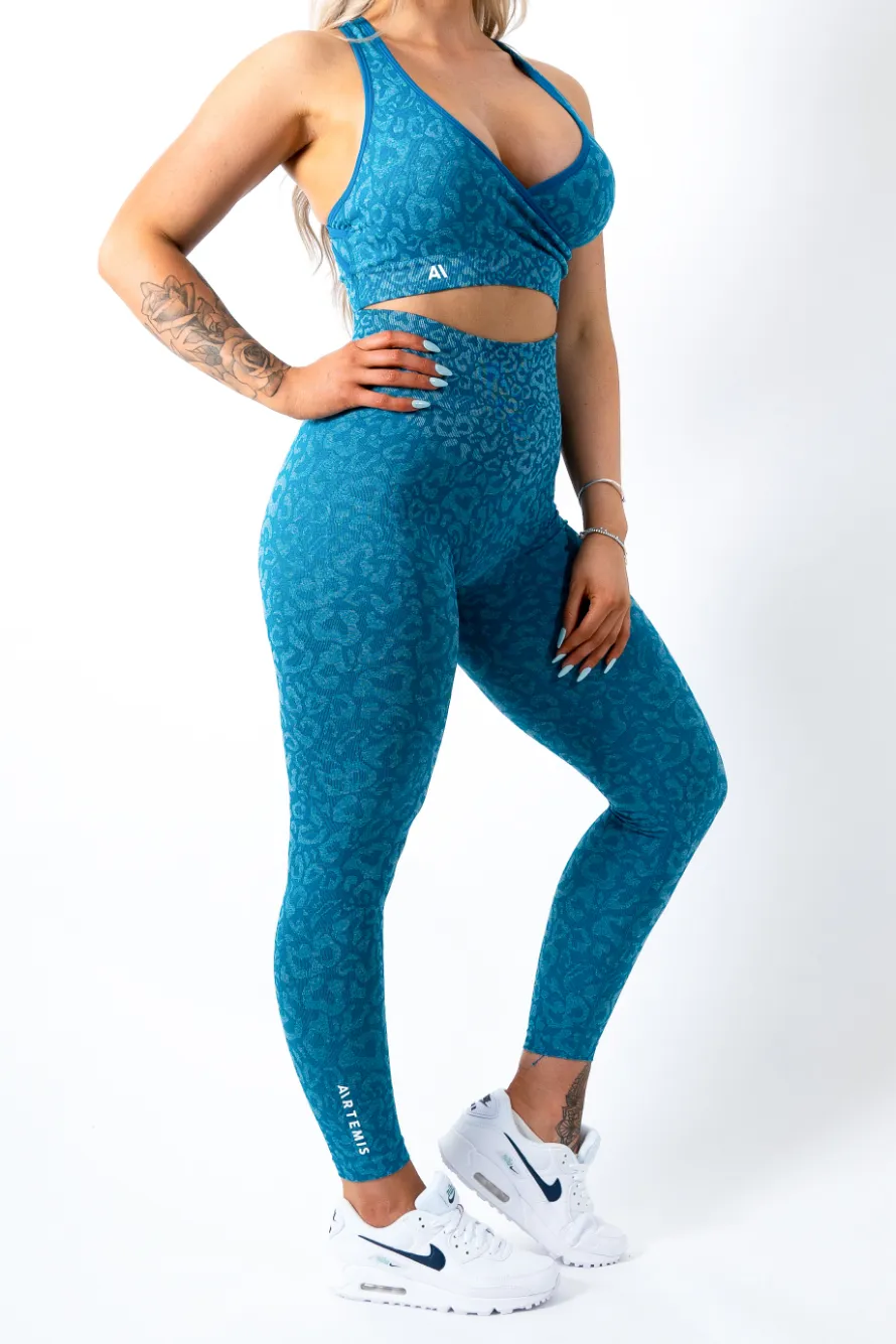 Cameron Leopard Sports Bra Blue