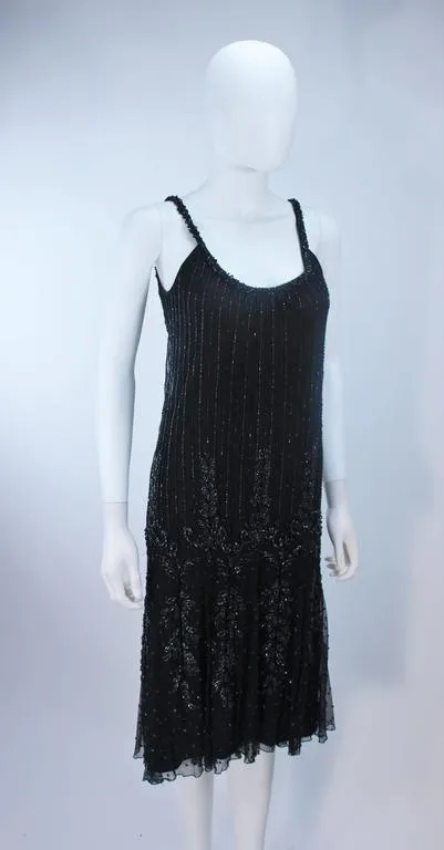 CARLOTA ALFARO Black Beaded Mesh Flapper Style Dress Size 4
