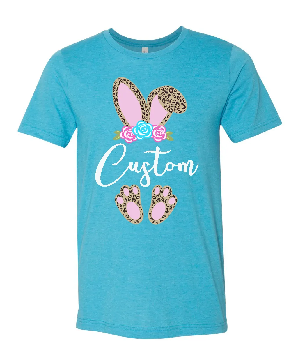 Cheetah Leopard Print Bunny Ears with Custom Name Easter Tee