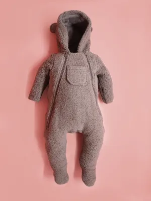 Cherry Crumble Brown Solid 100% Polyester Full Sleeves Hooded Casual Wear Easy Fit Winter One-Piece Suit With Hood For Boys & Girls