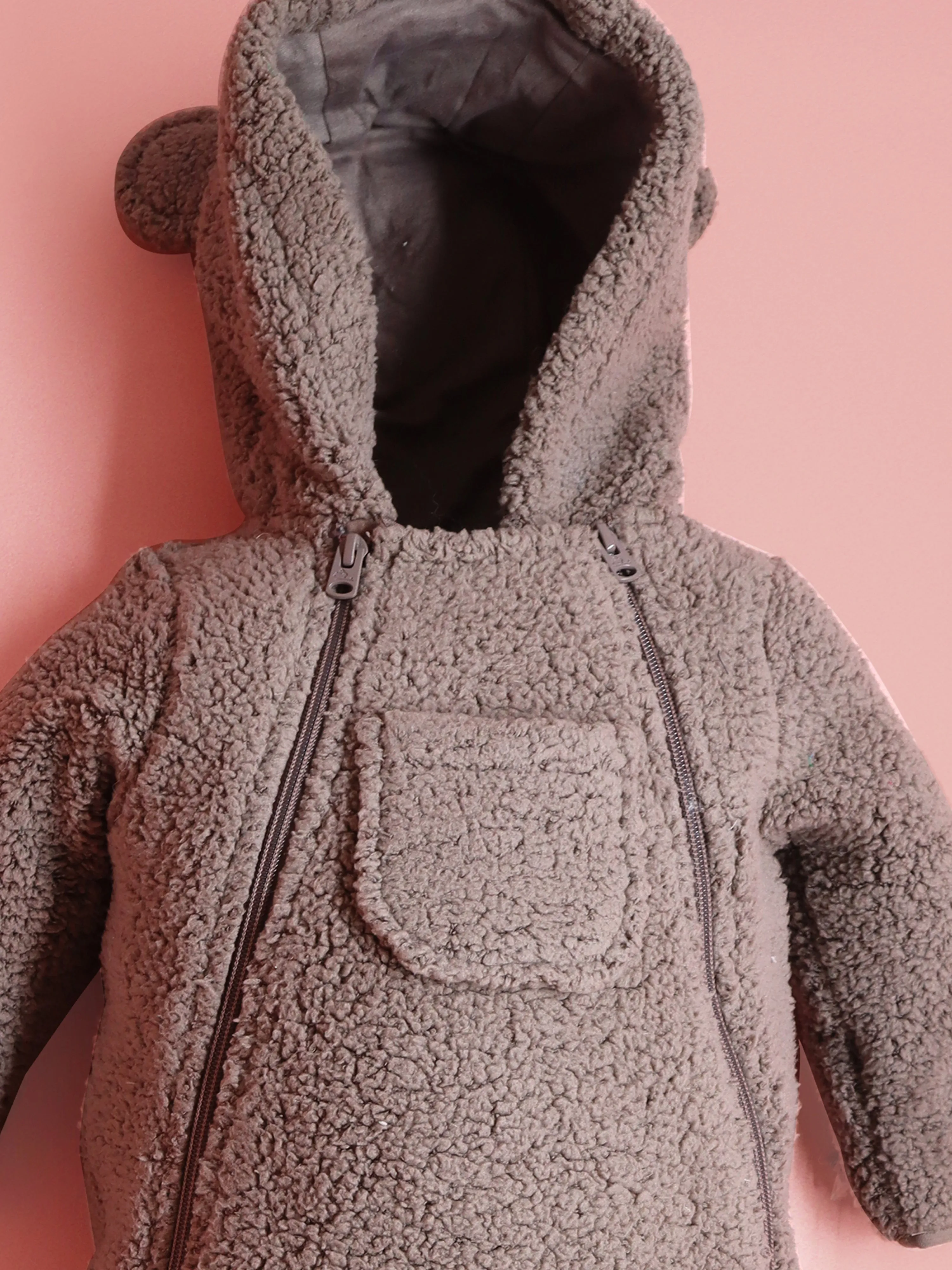 Cherry Crumble Brown Solid 100% Polyester Full Sleeves Hooded Casual Wear Easy Fit Winter One-Piece Suit With Hood For Boys & Girls