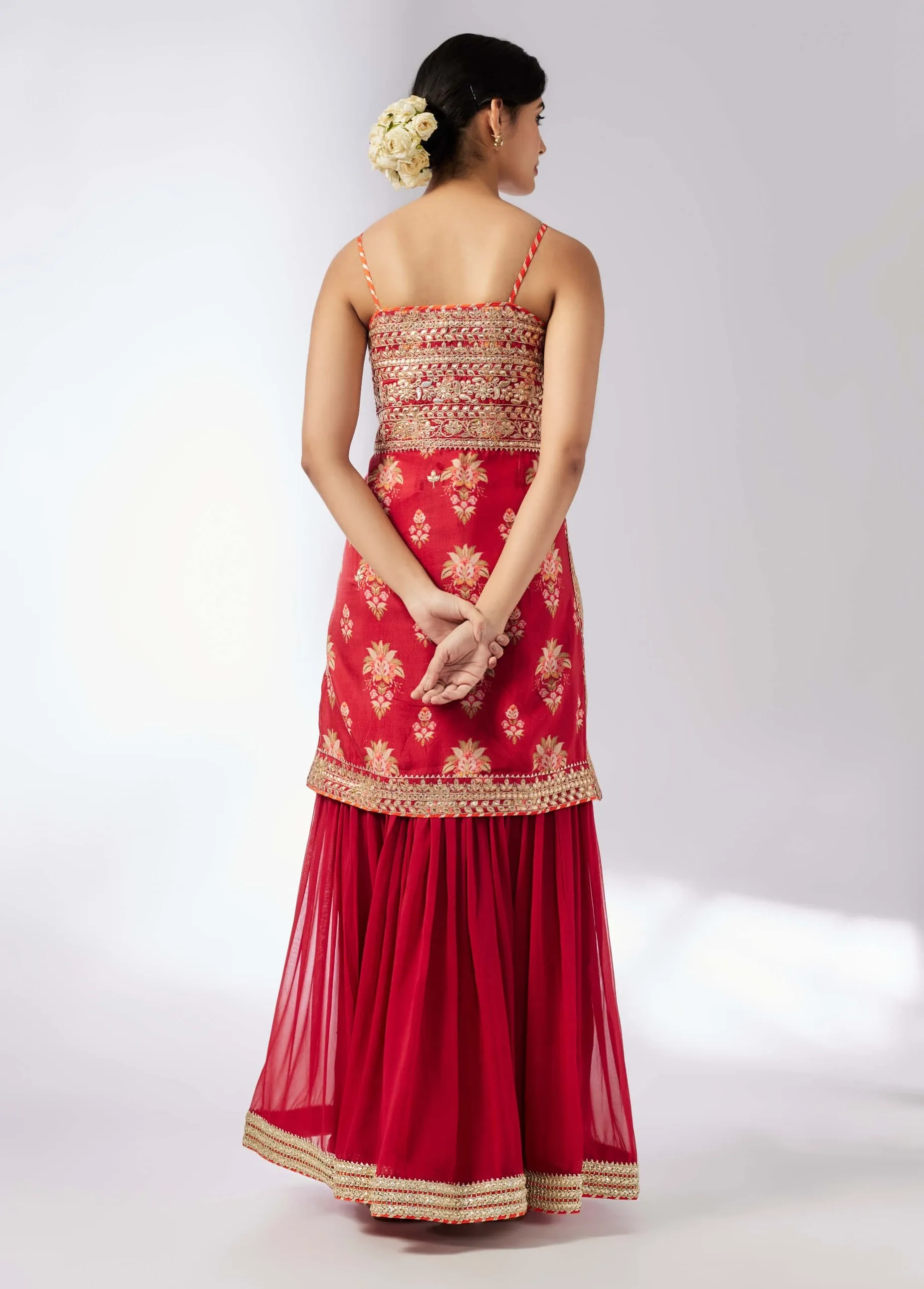 Chhaya red strappy sharara set