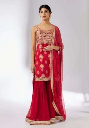 Chhaya red strappy sharara set