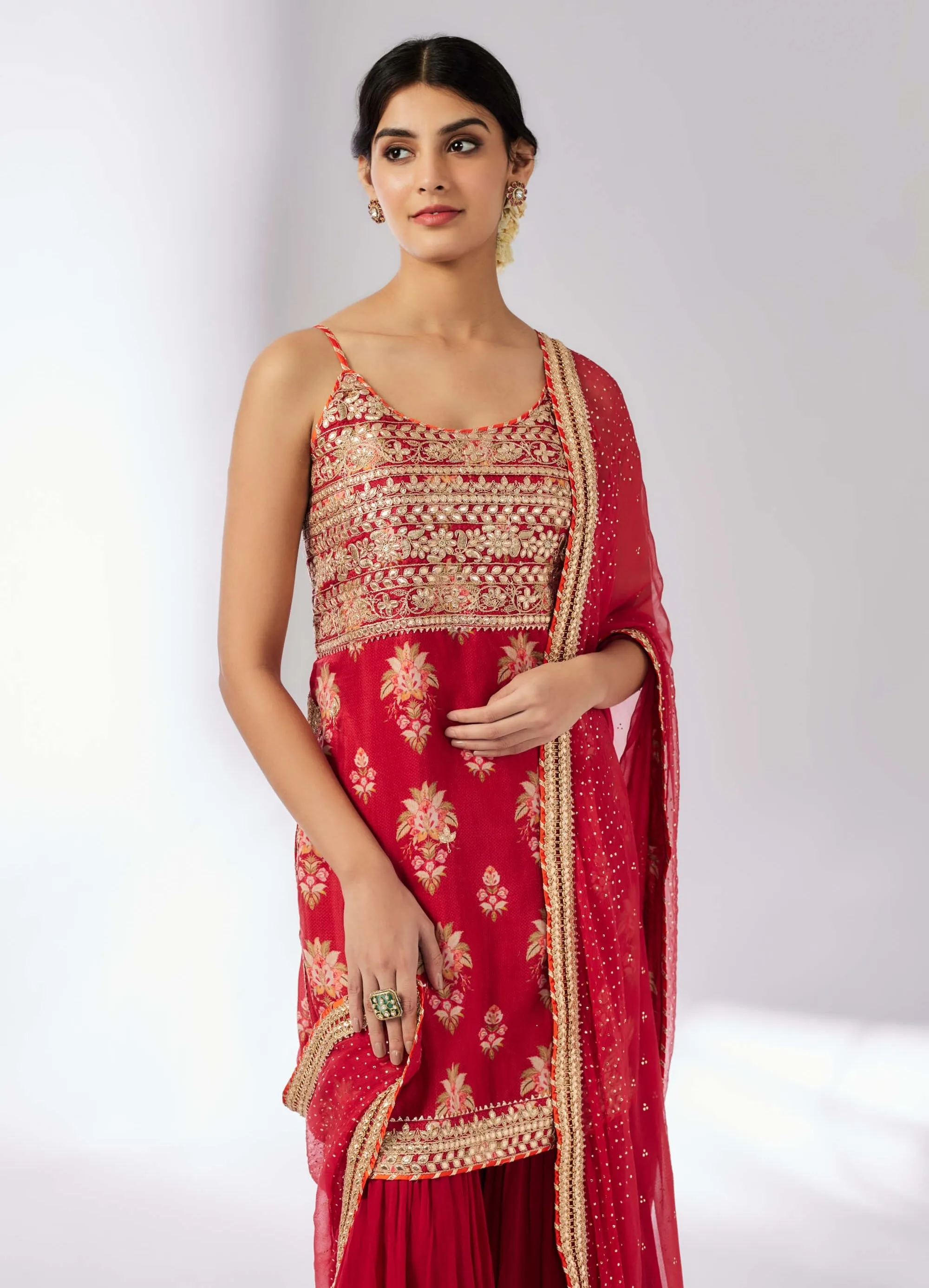 Chhaya red strappy sharara set