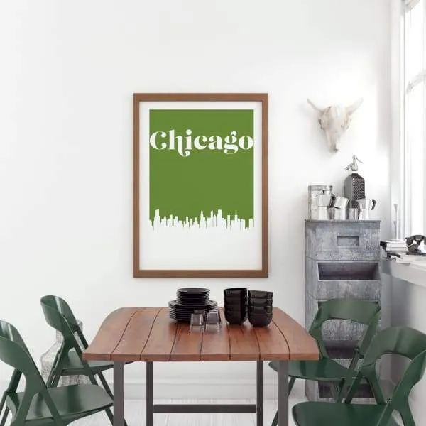 Chicago, Illinois retro inspired city skyline