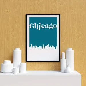 Chicago, Illinois retro inspired city skyline