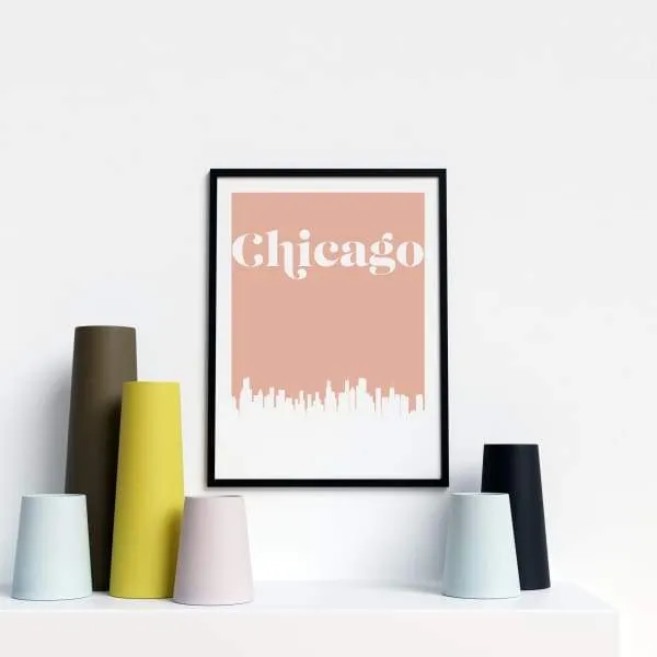 Chicago, Illinois retro inspired city skyline