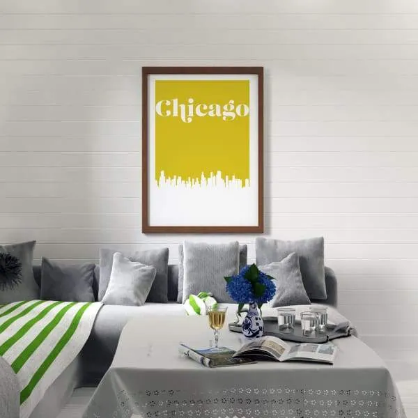 Chicago, Illinois retro inspired city skyline
