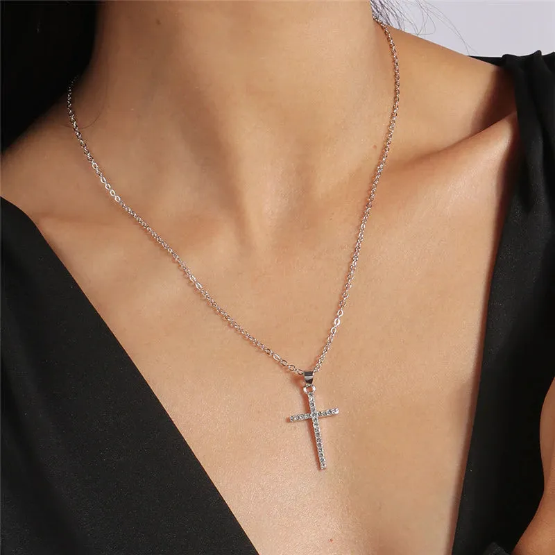 Christianartbag Jewelry, Cross Necklace for Women Men Gold Silver Color Dazzling Crystal Jesus Crucifix Necklace Christian Jewelry,CABJWL08270723