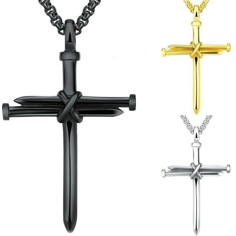 Christianartbag Jewelry, Mens Jewellery Black Stainless Steel Necklace Nail Cross Pendant-Chain Necklace Christian Church Baptism Gift for Men Wholesale,CABJWL06270723