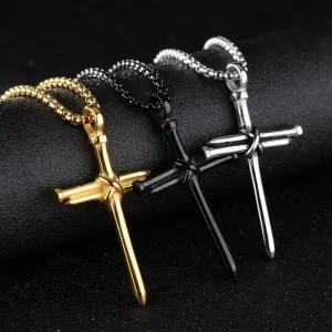 Christianartbag Jewelry, Mens Jewellery Black Stainless Steel Necklace Nail Cross Pendant-Chain Necklace Christian Church Baptism Gift for Men Wholesale,CABJWL06270723