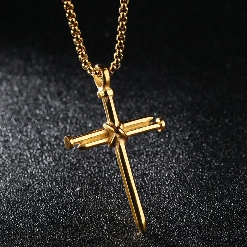 Christianartbag Jewelry, Mens Jewellery Black Stainless Steel Necklace Nail Cross Pendant-Chain Necklace Christian Church Baptism Gift for Men Wholesale,CABJWL06270723