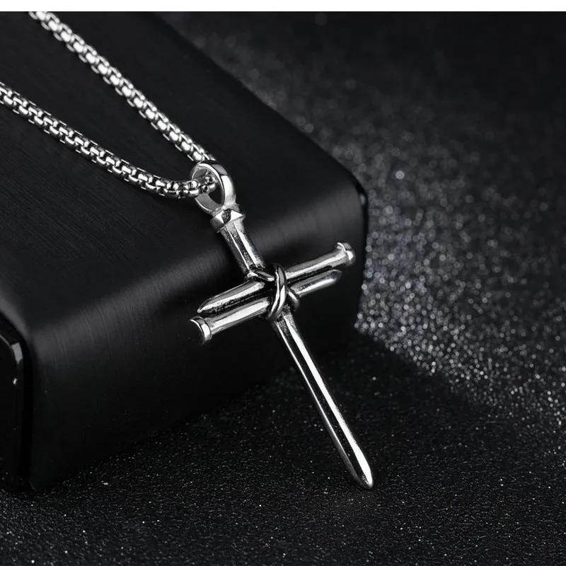 Christianartbag Jewelry, Mens Jewellery Black Stainless Steel Necklace Nail Cross Pendant-Chain Necklace Christian Church Baptism Gift for Men Wholesale,CABJWL06270723