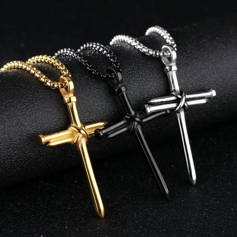 Christianartbag Jewelry, Mens Jewellery Black Stainless Steel Necklace Nail Cross Pendant-Chain Necklace Christian Church Baptism Gift for Men Wholesale,CABJWL06270723