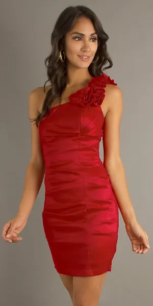 CLEARANCE - Eureka 1893 Rosette Studded Single Strapped Red Cocktail Dress (Size 2XL, 3XL)