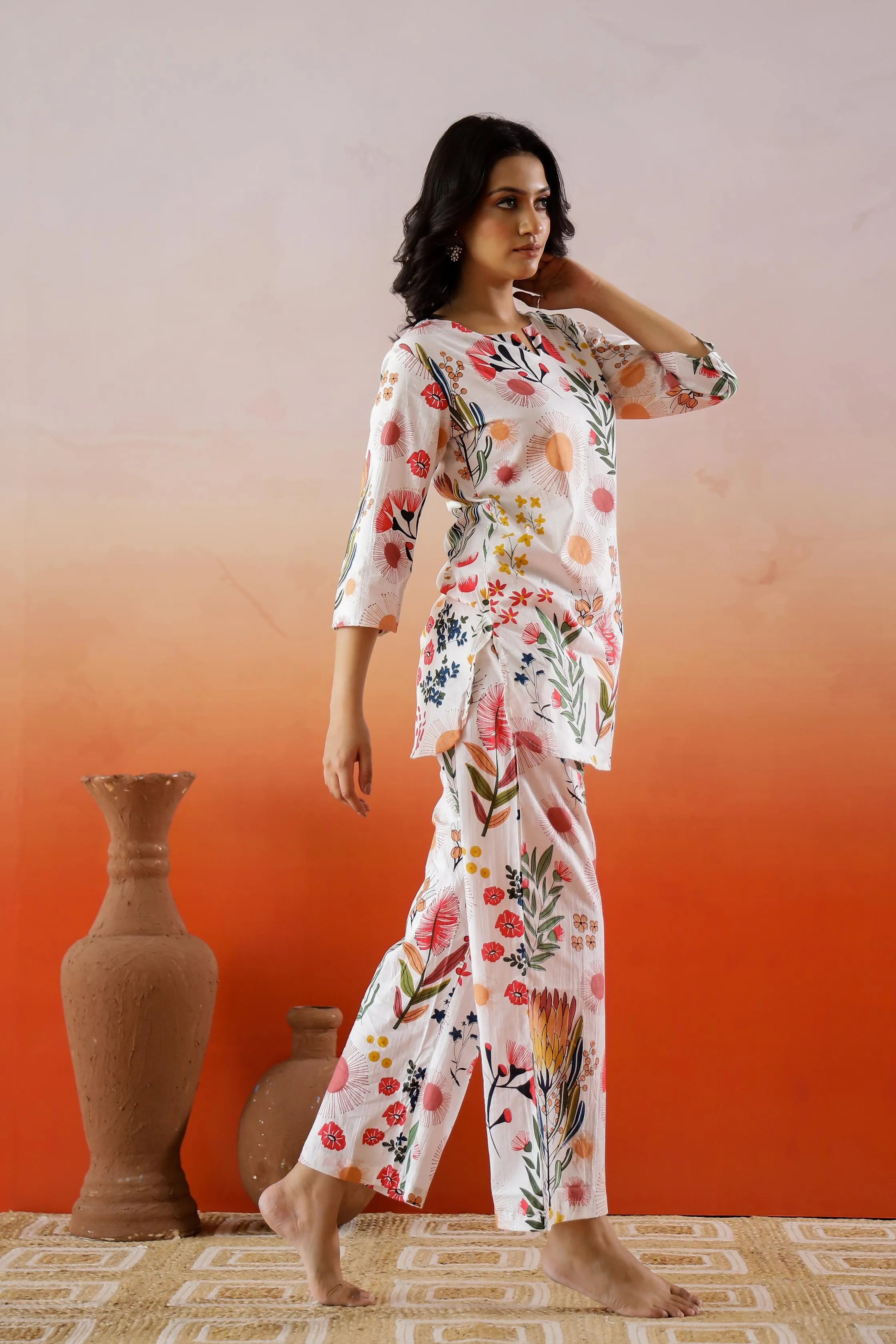 Colorful Floral Printed Co-ord Set - Fun Cotton Outfit