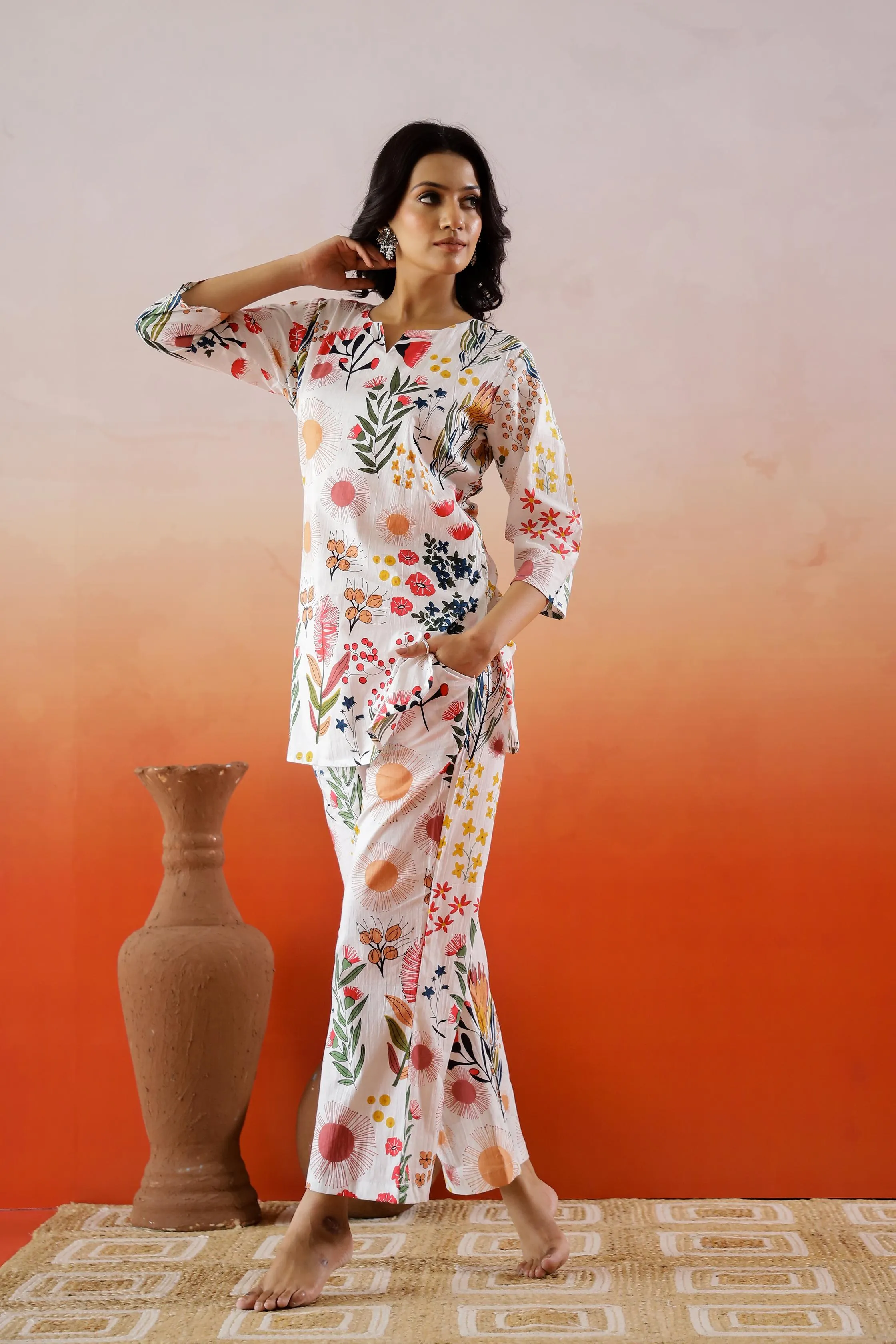 Colorful Floral Printed Co-ord Set - Fun Cotton Outfit