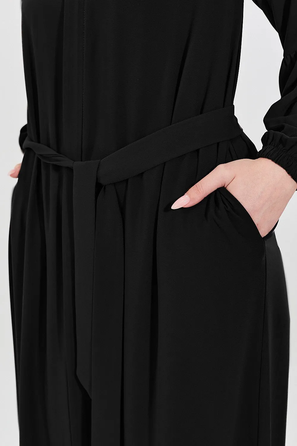 Contour Elegance Belted Modest Abaya Dress| Black