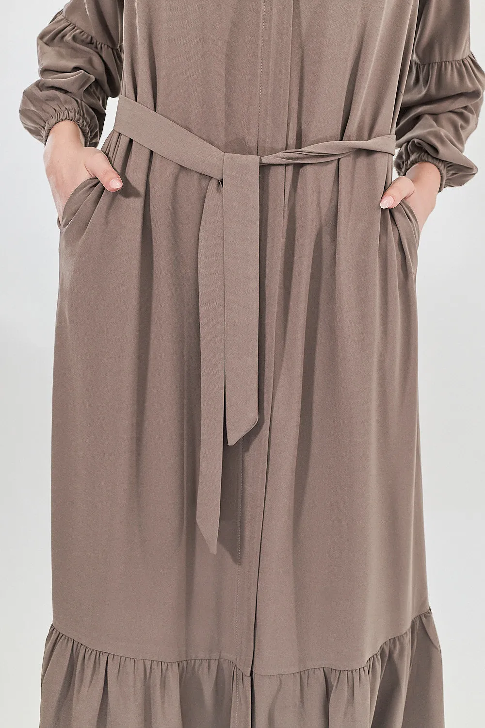 Contour Elegance Belted Modest Abaya Dress | Mink