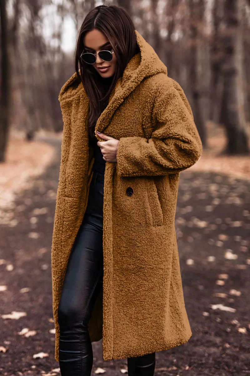 Cozy Longline Teddy Coat with Timeless Solid Color Design