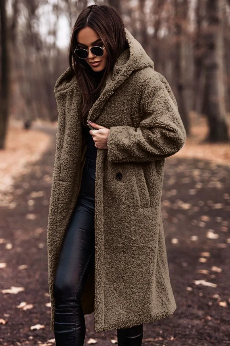 Cozy Longline Teddy Coat with Timeless Solid Color Design