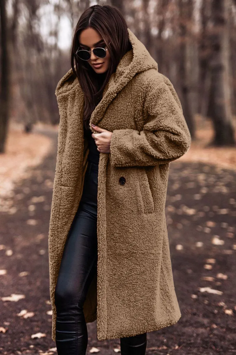 Cozy Longline Teddy Coat with Timeless Solid Color Design