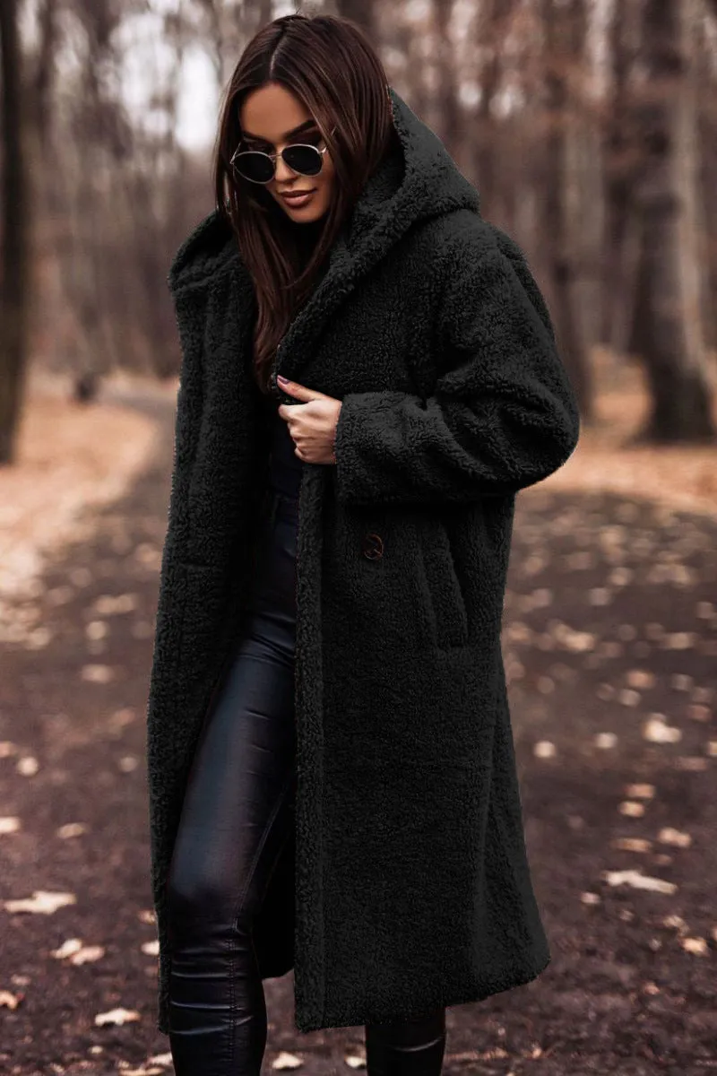 Cozy Longline Teddy Coat with Timeless Solid Color Design