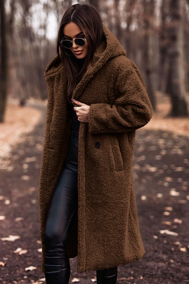 Cozy Longline Teddy Coat with Timeless Solid Color Design