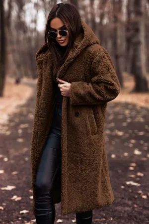 Cozy Longline Teddy Coat with Timeless Solid Color Design