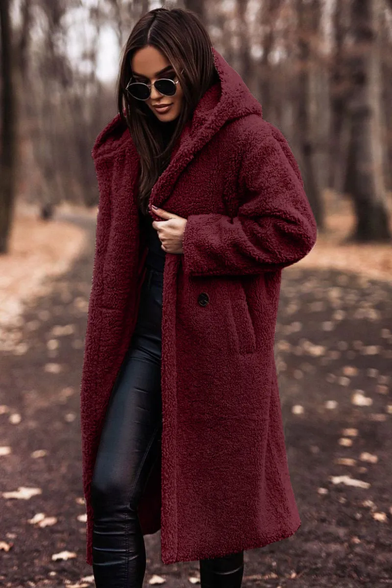 Cozy Longline Teddy Coat with Timeless Solid Color Design