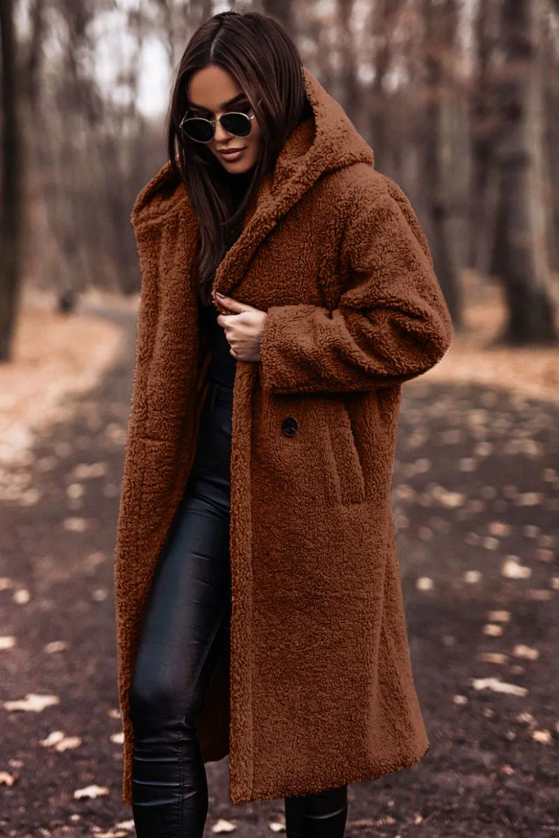 Cozy Longline Teddy Coat with Timeless Solid Color Design
