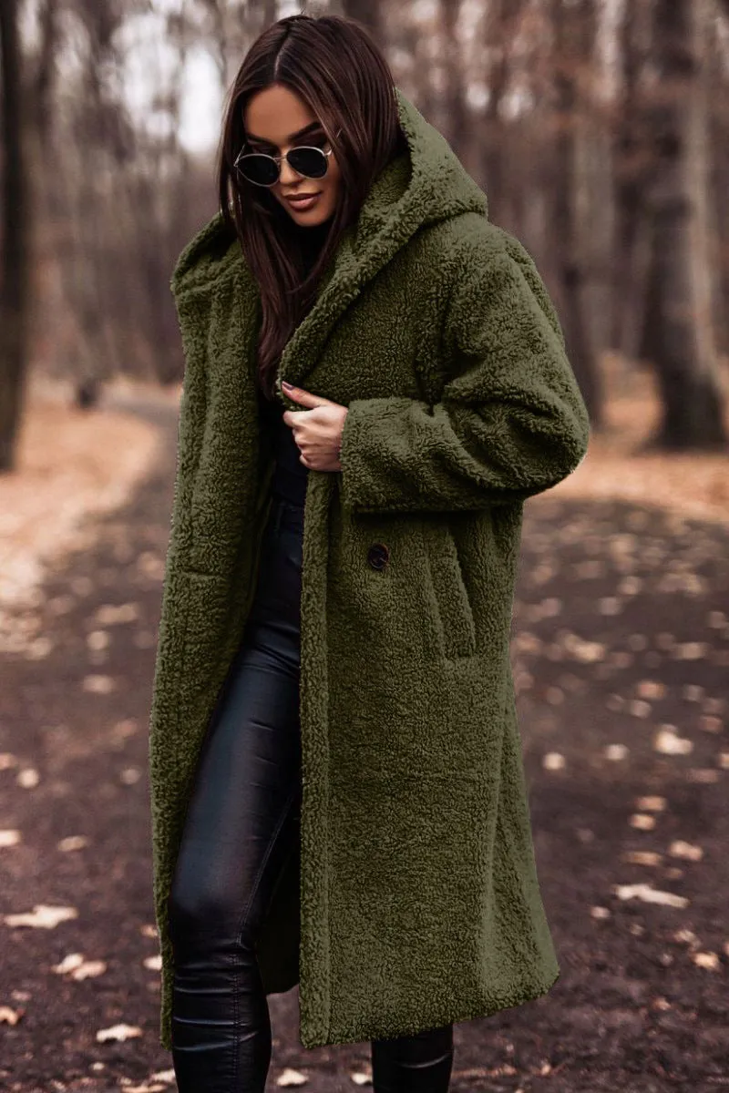 Cozy Longline Teddy Coat with Timeless Solid Color Design