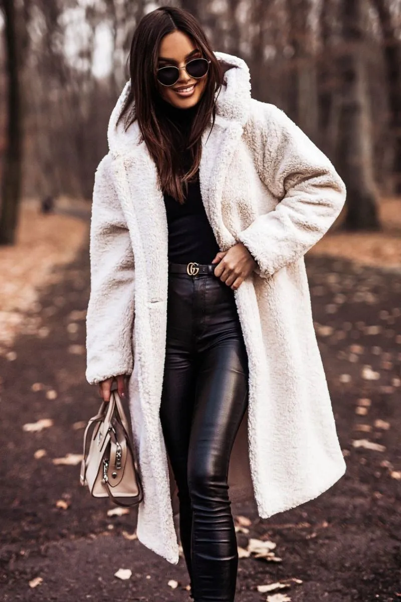 Cozy Longline Teddy Coat with Timeless Solid Color Design