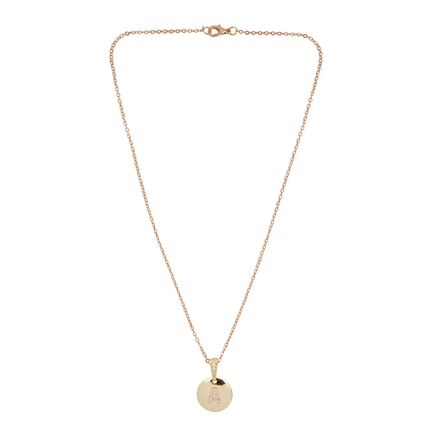Crystal Studded Alphabet A Gold Coin Necklace
