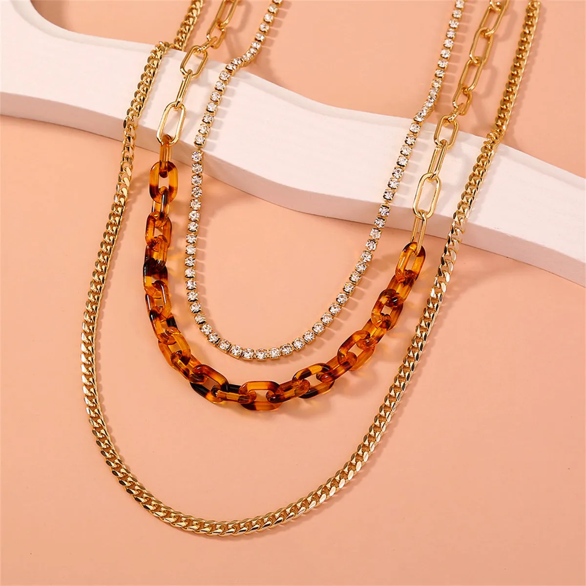Cubic Zirconia & Resin 18K Gold-Plated Leopard-Print Necklace Set
