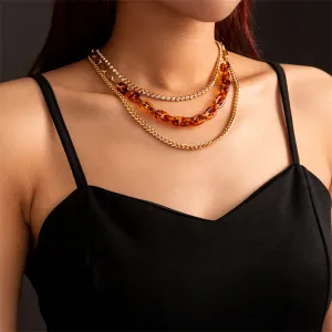 Cubic Zirconia & Resin 18K Gold-Plated Leopard-Print Necklace Set