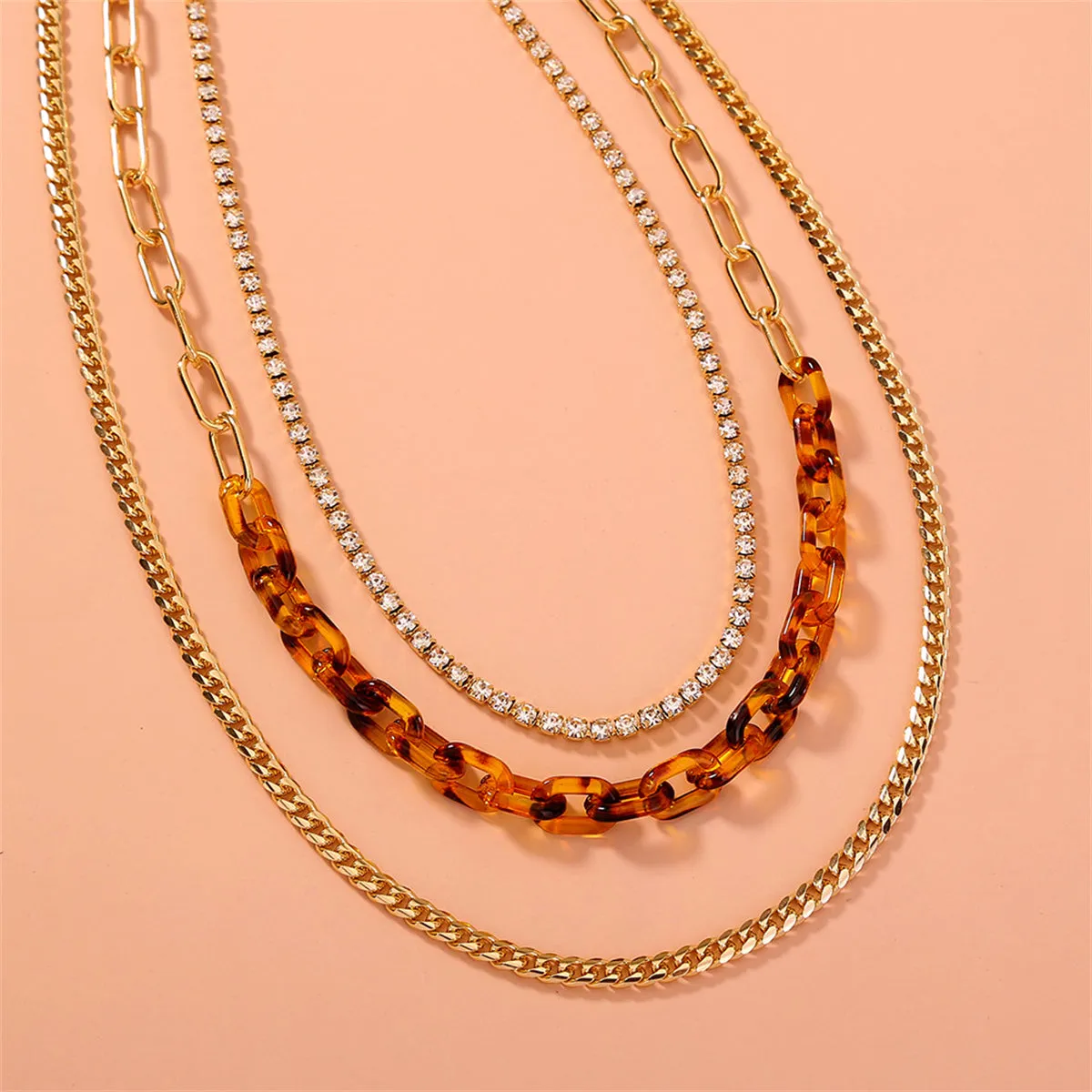 Cubic Zirconia & Resin 18K Gold-Plated Leopard-Print Necklace Set