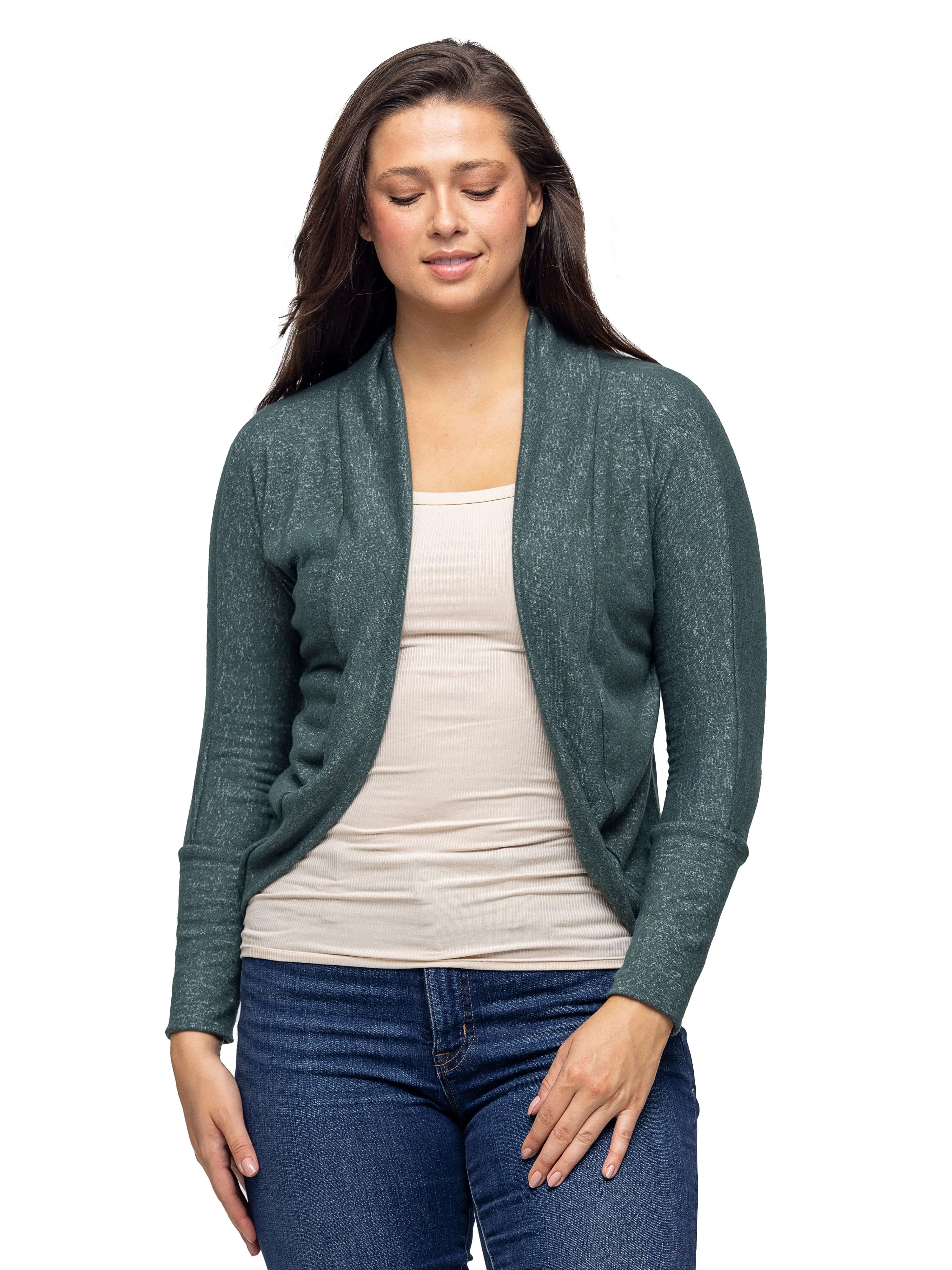 Curved Hem Open Front Long Womens Bolero Shrug