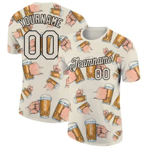 Custom Cream Black 3D Pattern Design Beer Performance T-Shirt