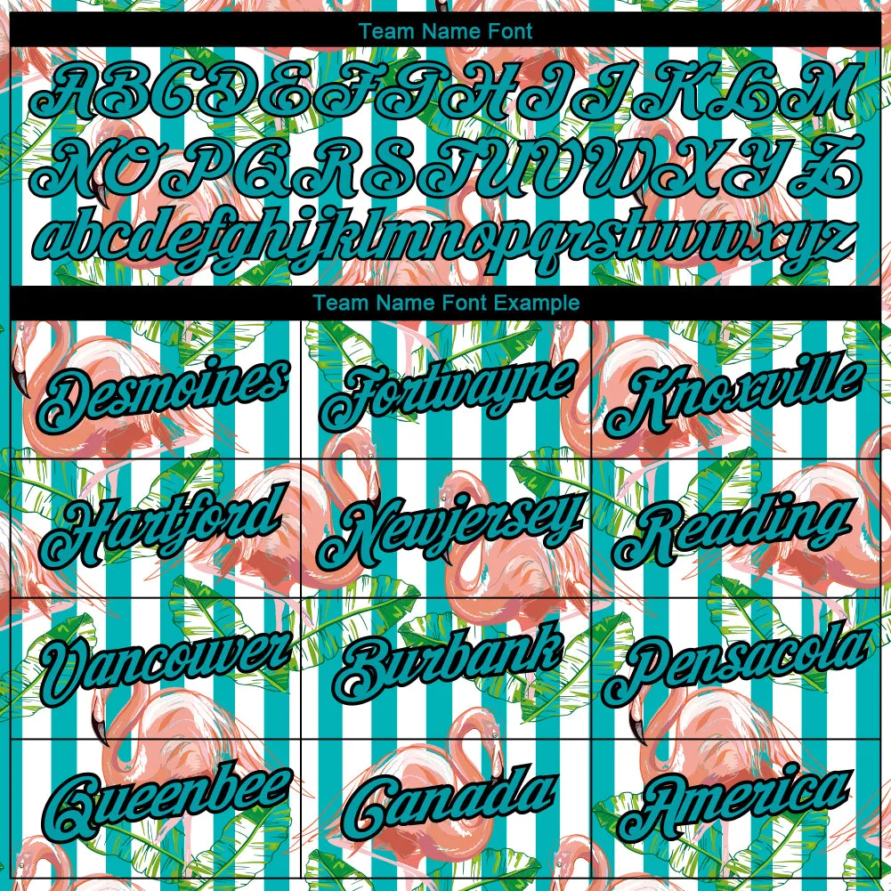 Custom White Teal-Black 3D Pattern Design Tropical Hawaii Flamingo Performance T-Shirt