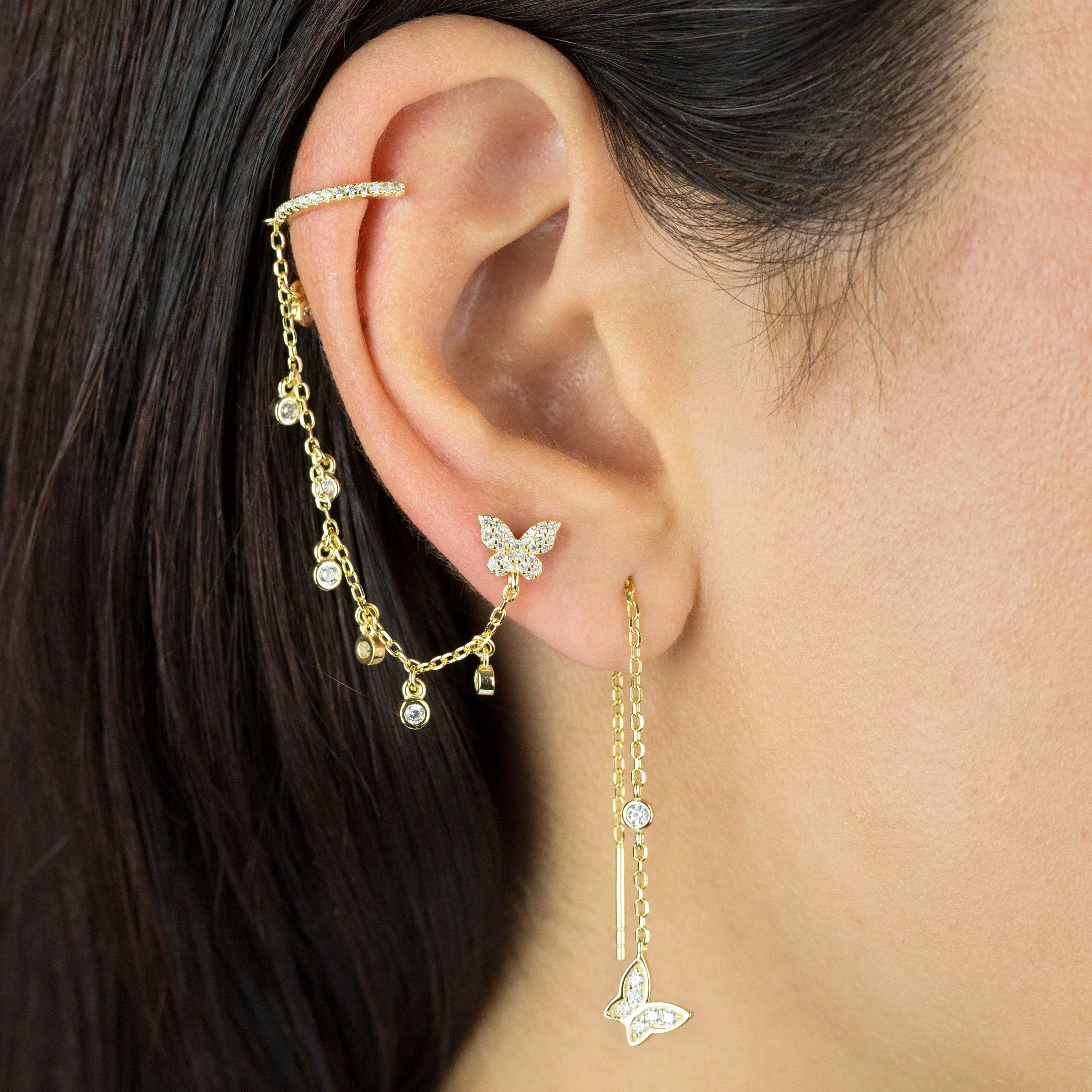 CZ Butterfly Threader Drop Earring