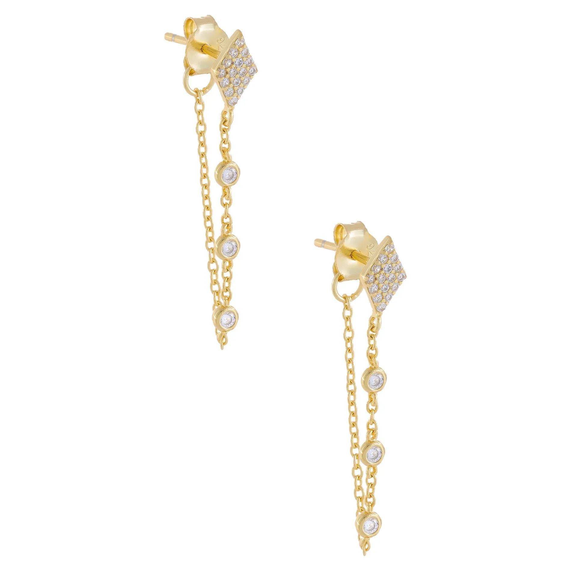 CZ Diamond Shape Chain Stud Earring